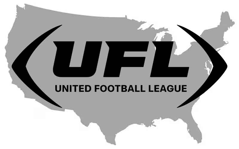 a UFL logo over a map of the USA