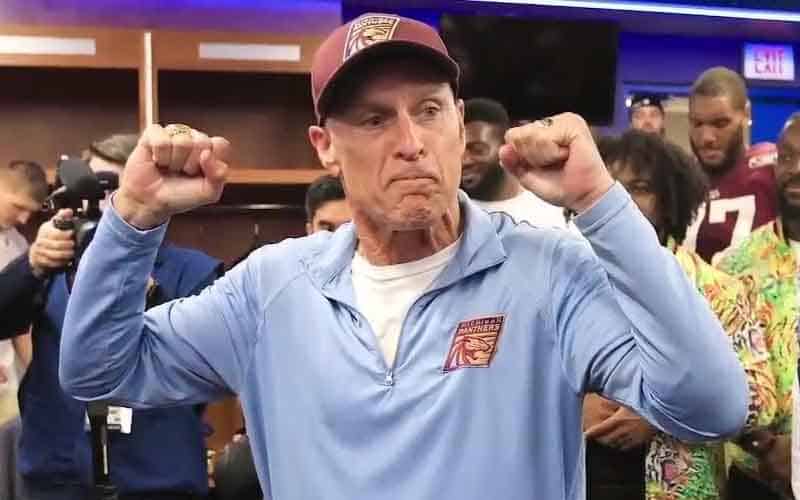 Mike Nolan of the Panthers pumping his fists