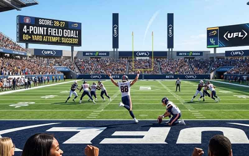 A UFL kicker trying a field goal from his own endzone