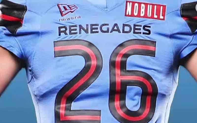 A close up of a #26 Dallas Renegades jersey